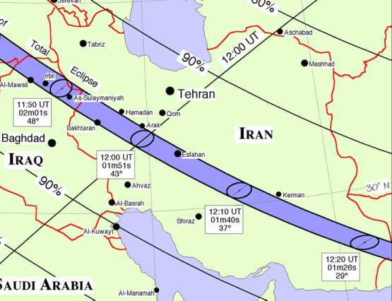 Eclipse track through Iran