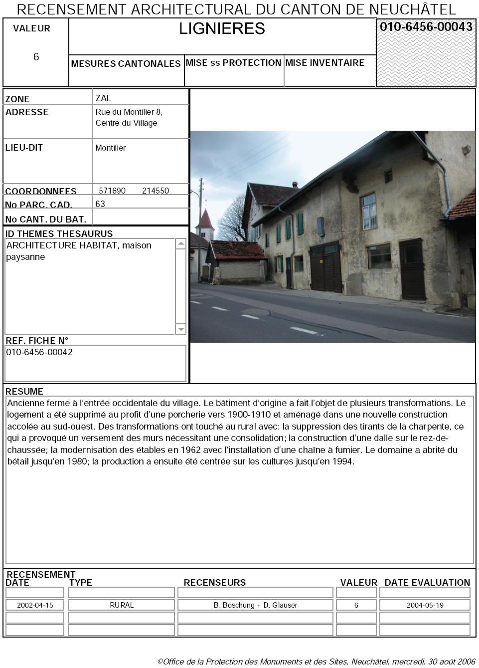 Recensement architectural du canton de Neuchâtel: Fiche 010-6456-00043