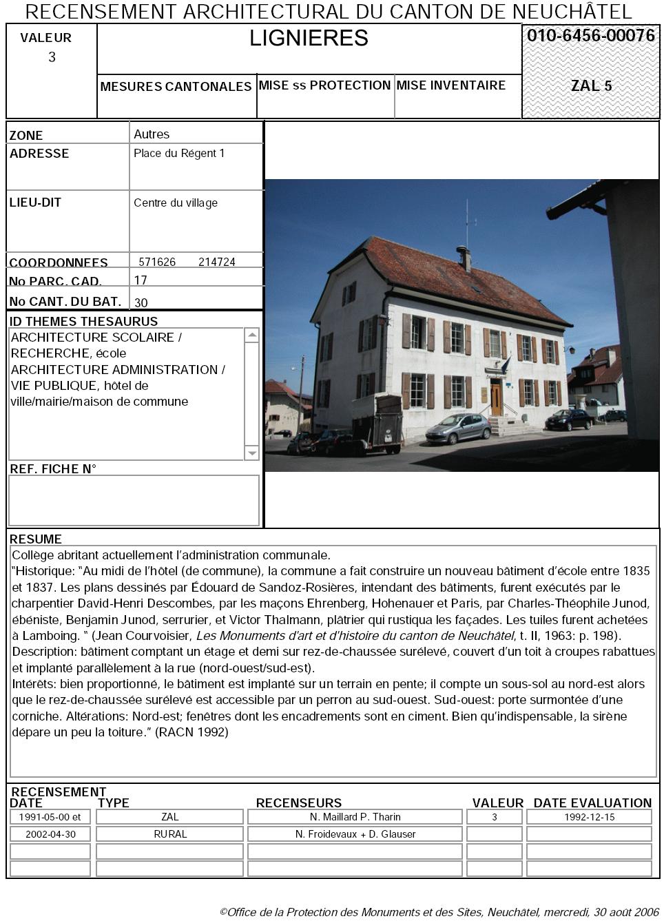 Recensement architectural du canton de Neuchâtel: Fiche 010-6456-00076