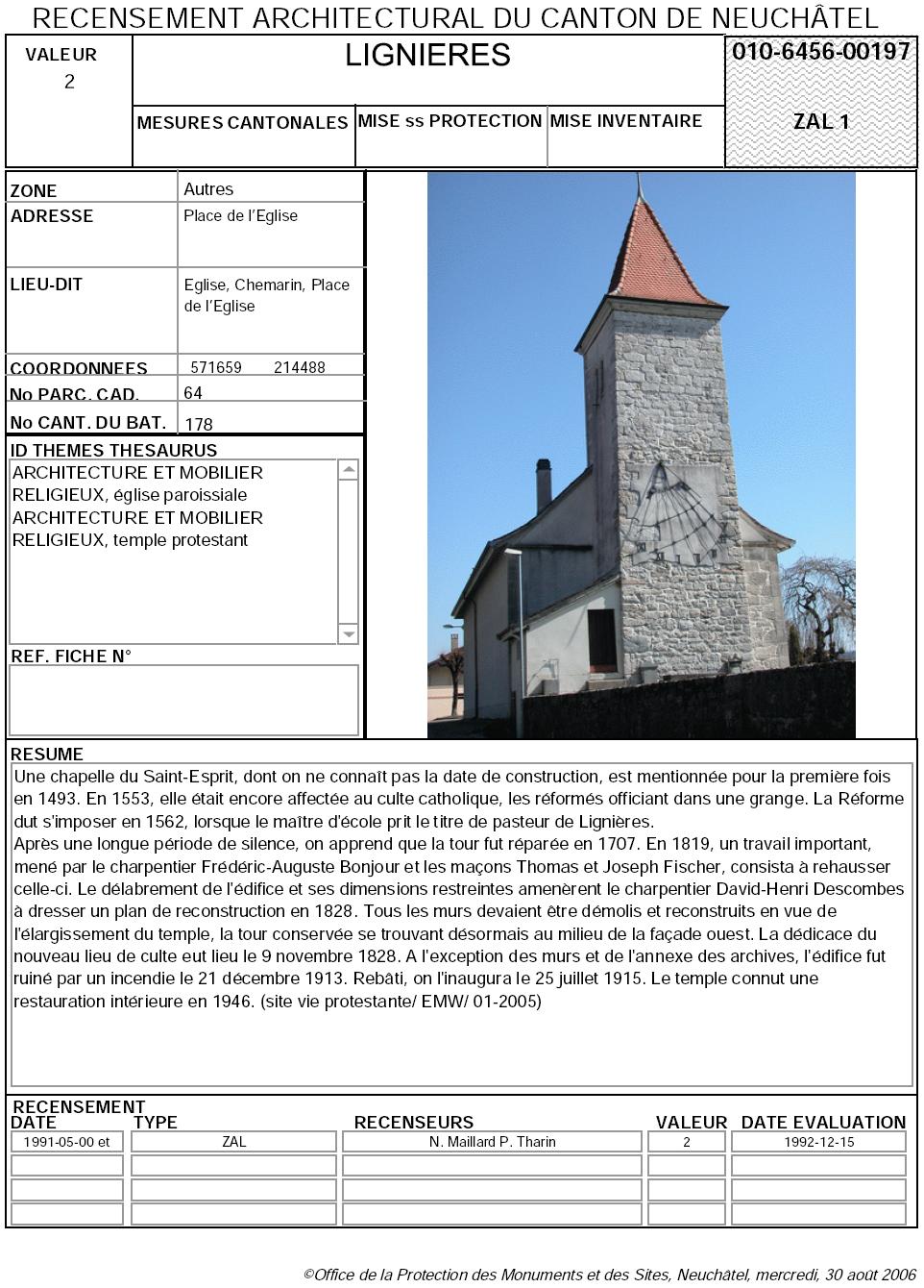 Recensement architectural du canton de Neuchâtel: Fiche 010-6456-00197