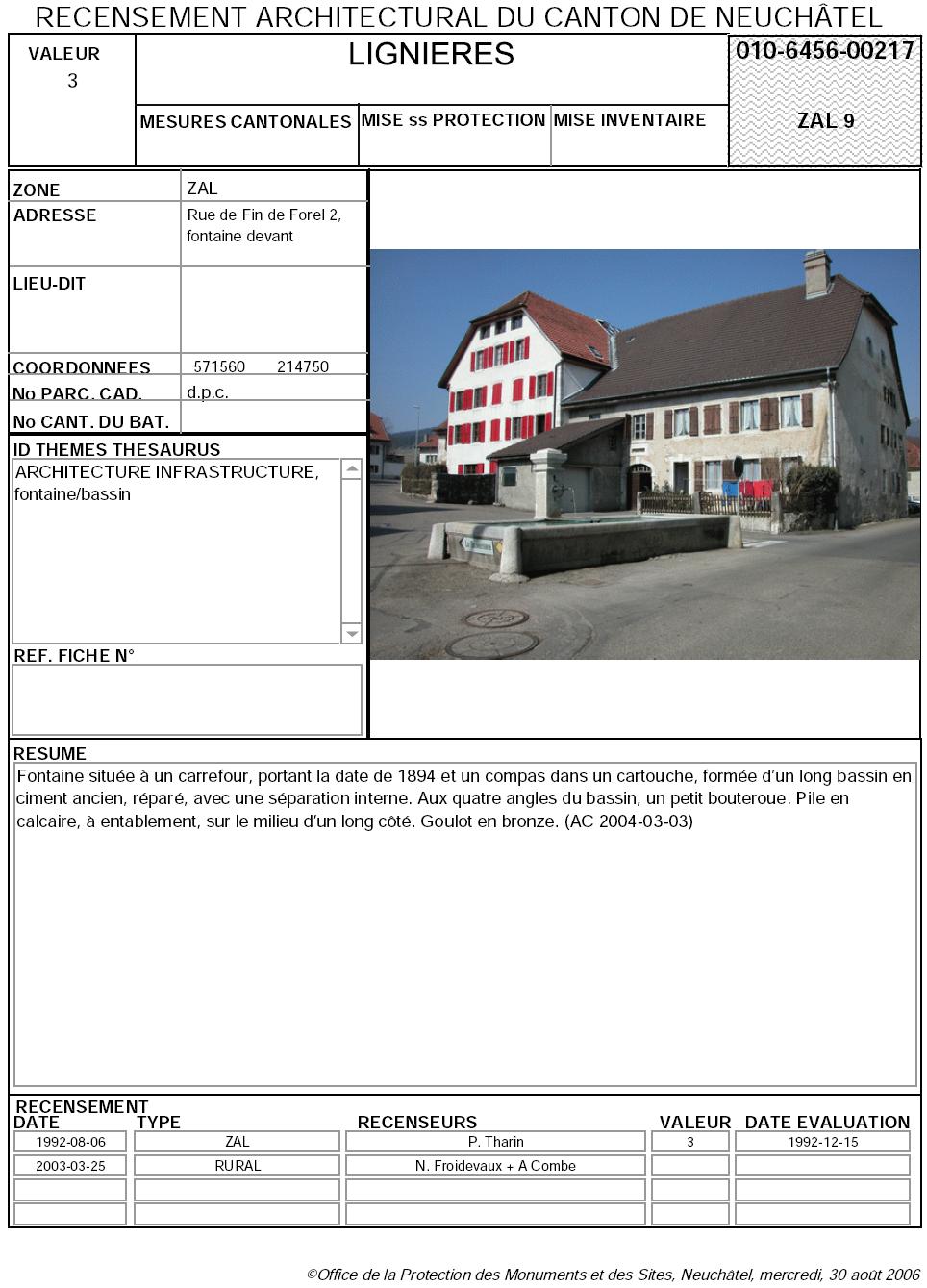 Recensement architectural du canton de Neuchâtel: Fiche 010-6456-00217