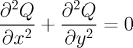 Laplacian heat equation: \frac{\partial ^2 Q}{\partial x^2}+\frac{\partial ^2 Q}{\partial y^2} = 0
