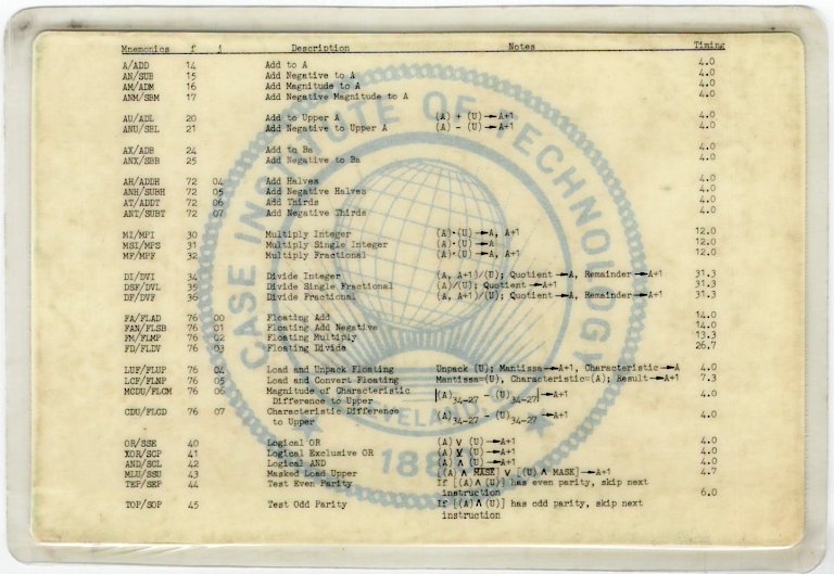 Case UNIVAC 1107 Code Card 2 of 2, front side