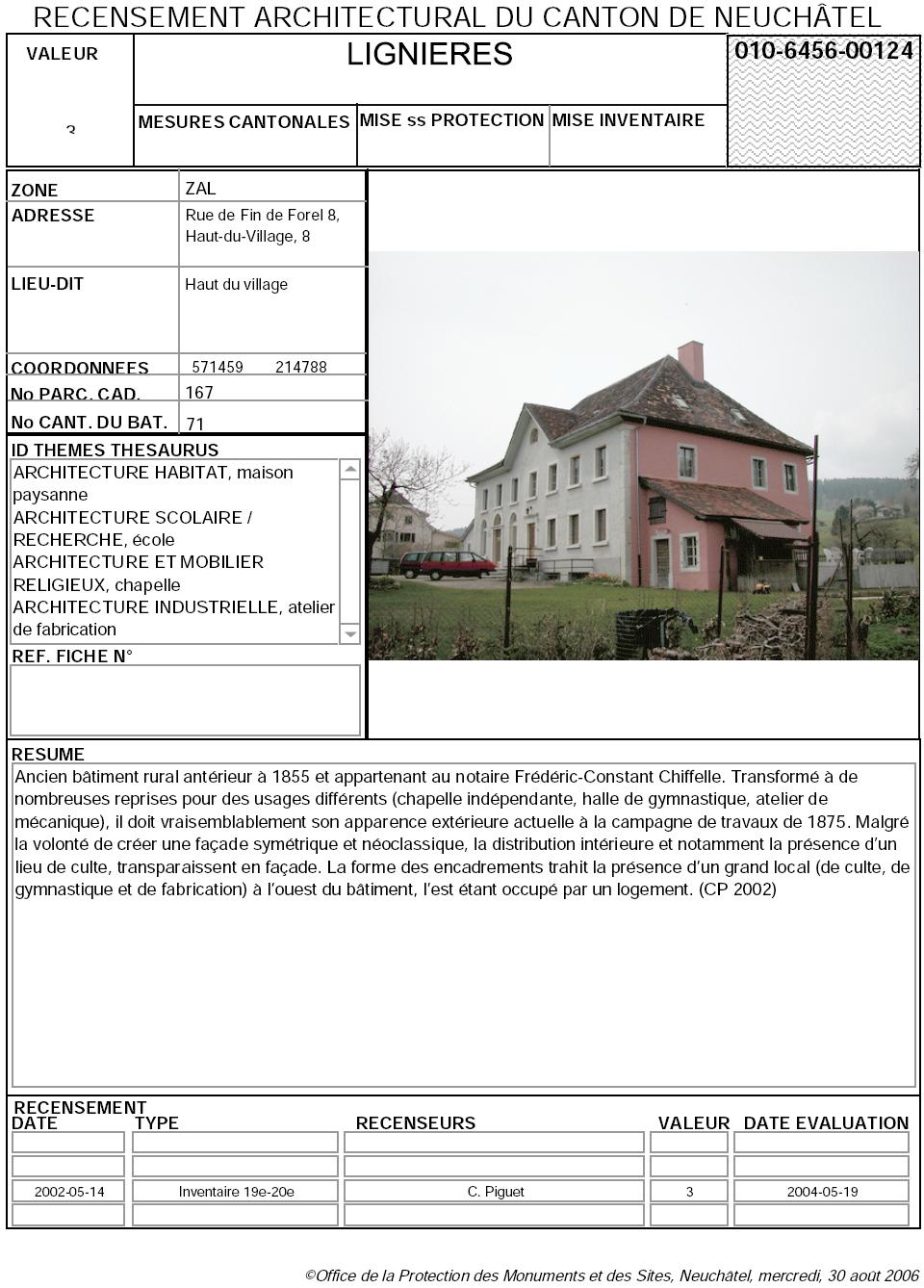 Recensement architectural du canton de Neuchâtel: Fiche 010-6456-00124