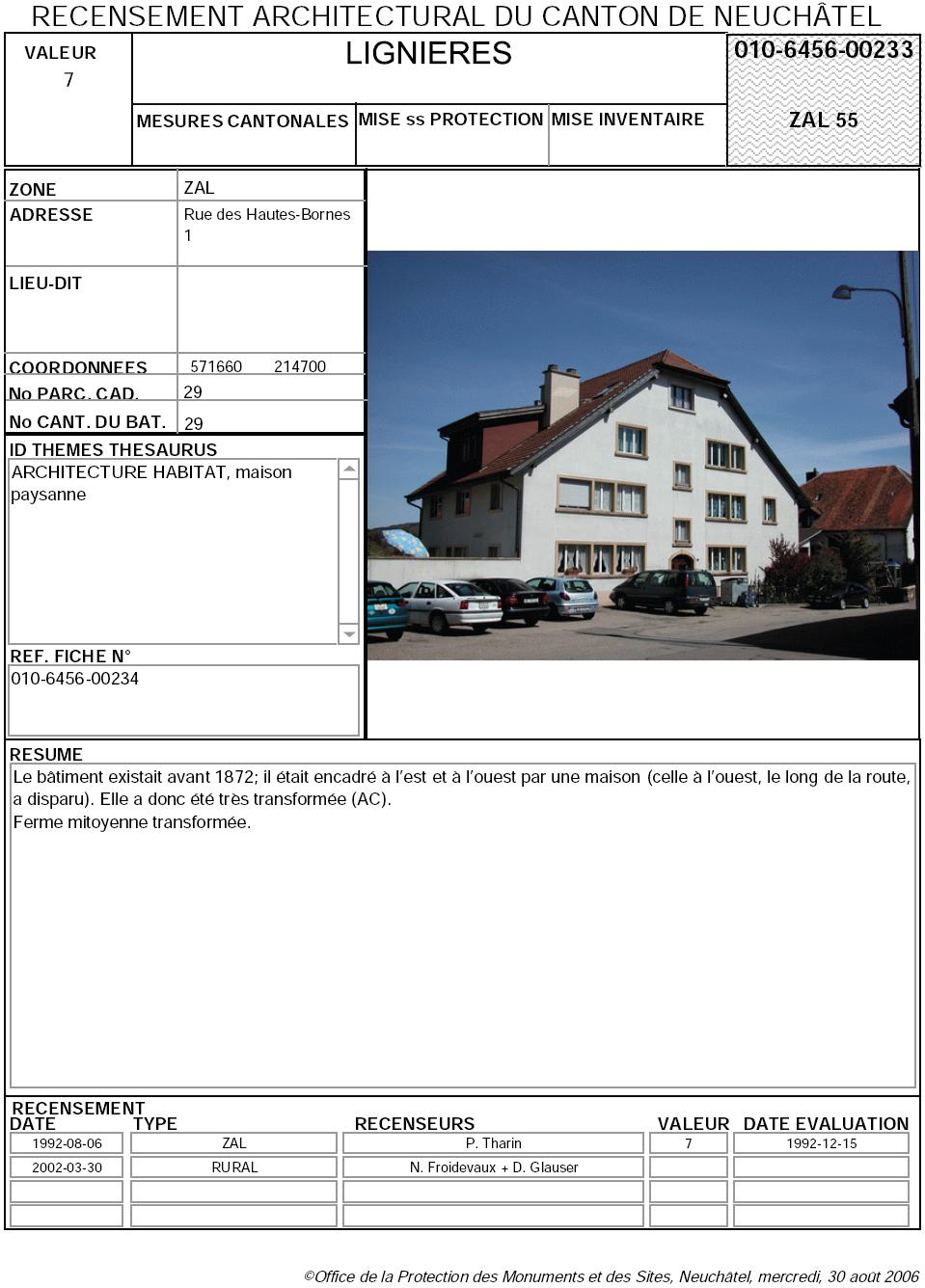 Recensement architectural du canton de Neuchâtel: Fiche 010-6456-00233